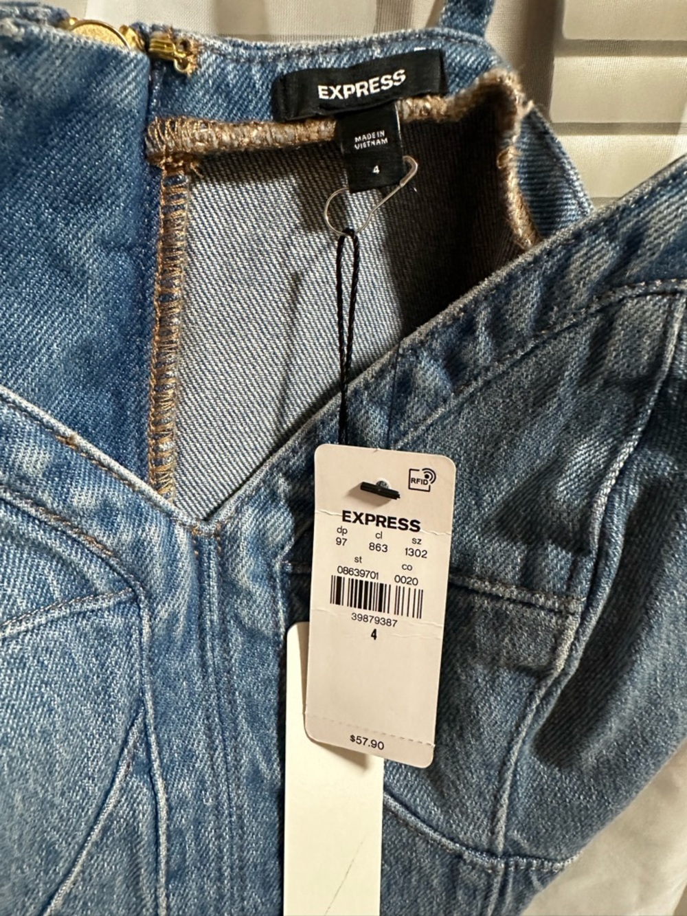 Express Denim Bustier Crop Top NWT - Picture 2 of 7